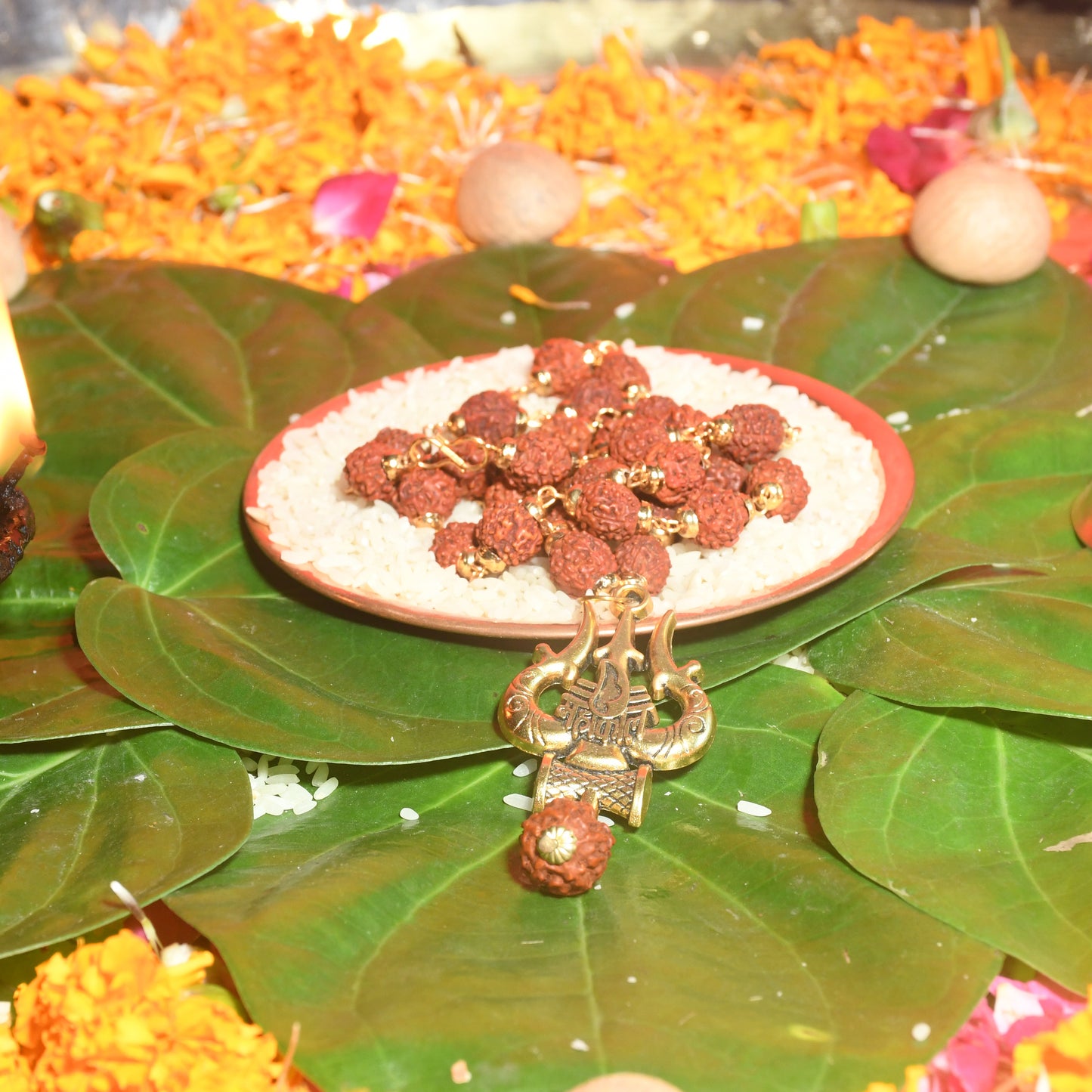 Panchmukhi Rudraksha Mala with Trishul Abhimantrit in Kashi
