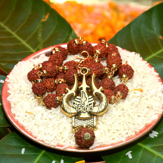 Panchmukhi Rudraksha Mala with Trishul Abhimantrit in Kashi